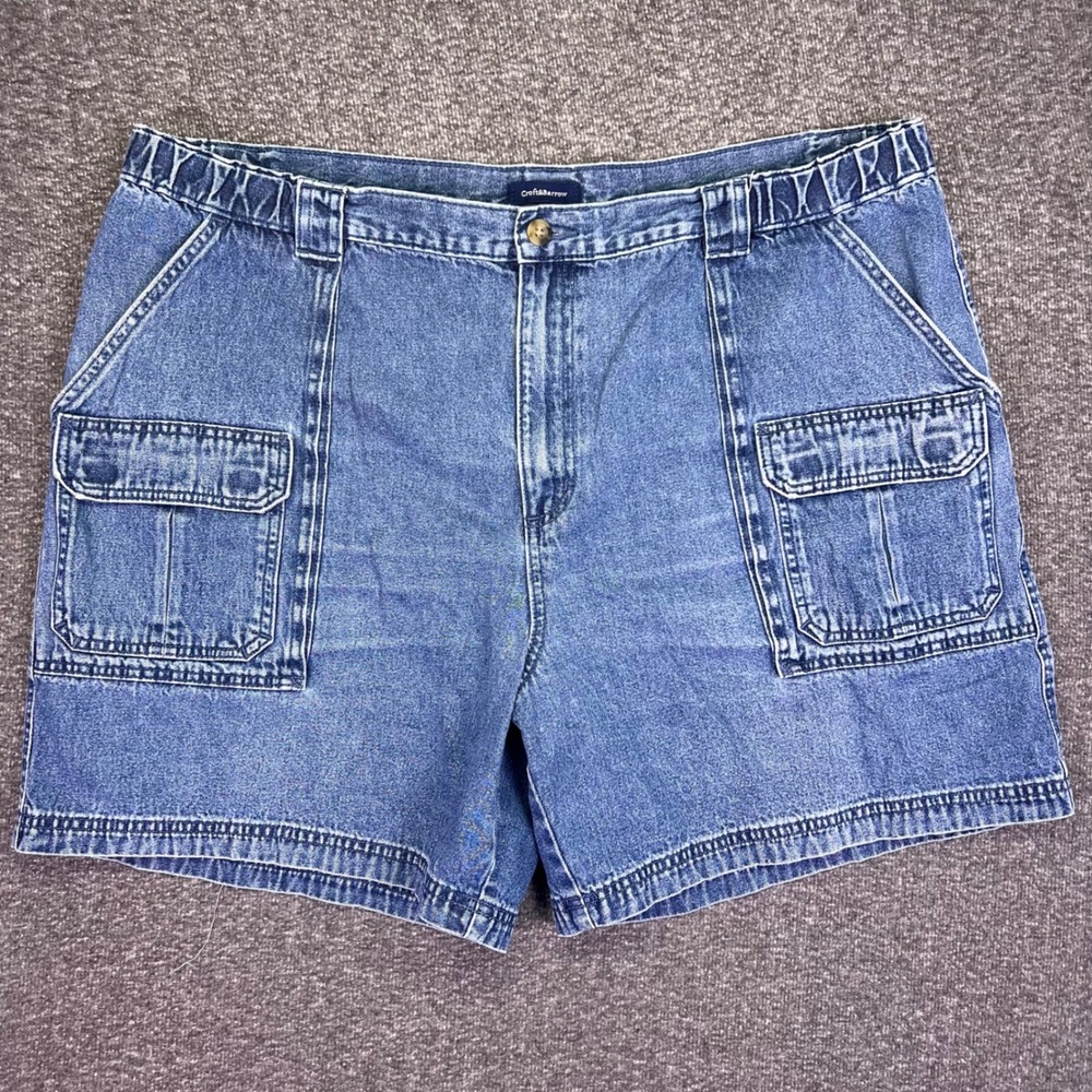 Croft & Barrow Cargo Denim Shorts Men 44 Jean Utility Casual Side Elastic Hiking
